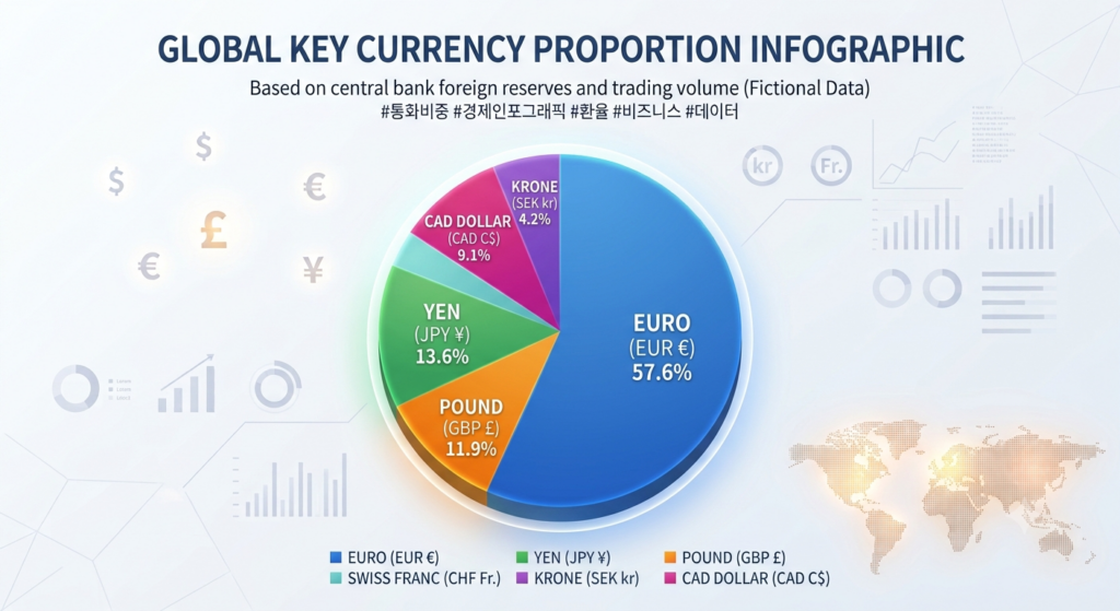 달러 인덱스 비중Pie chart illustrating currency basket weights of the US Dollar Index DXY