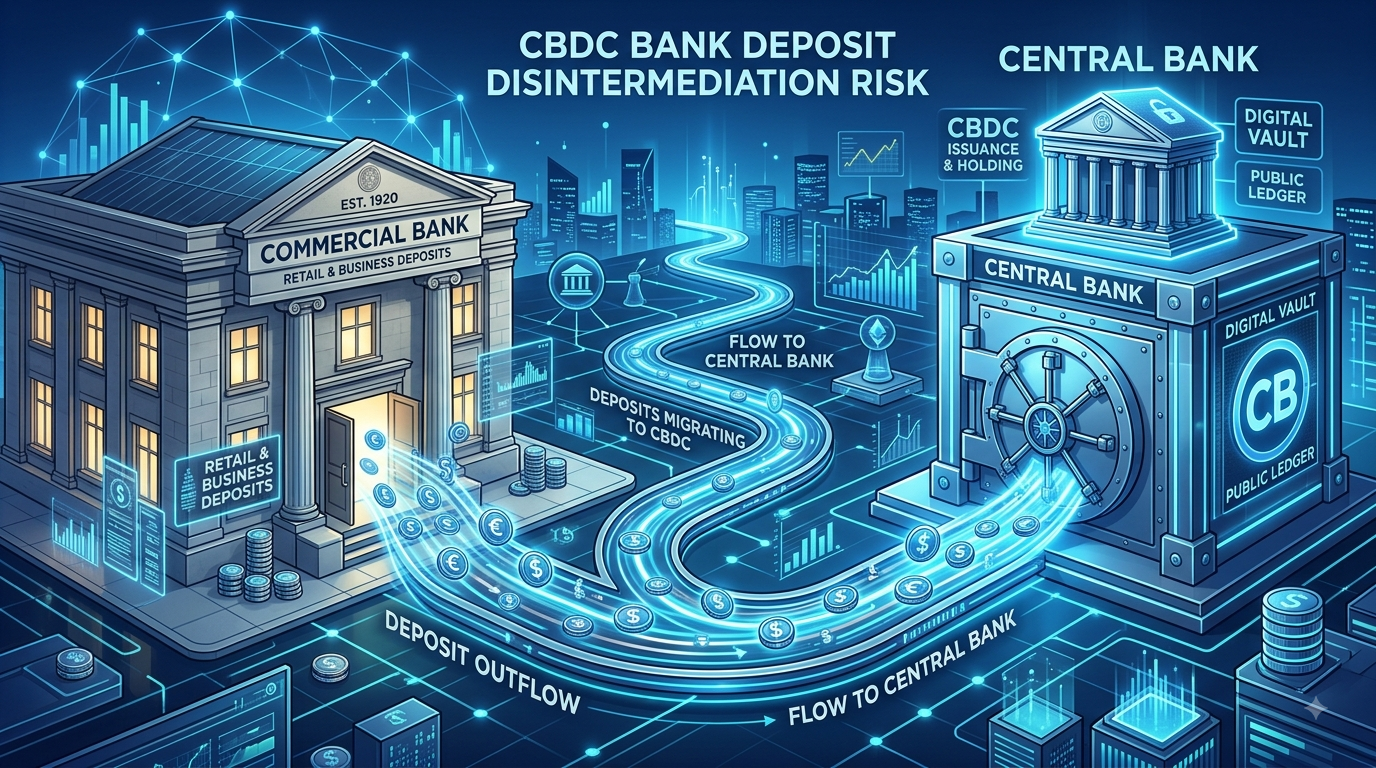 상업은행에서 중앙은행으로 디지털 자금이 이동하는 CBDC 예금 이탈(Disintermediation) 리스크/CBDC bank deposit disintermediation risk and digital fund flow from commercial banks to the central bank